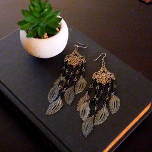 Silver bohemian filigree/feather earrings